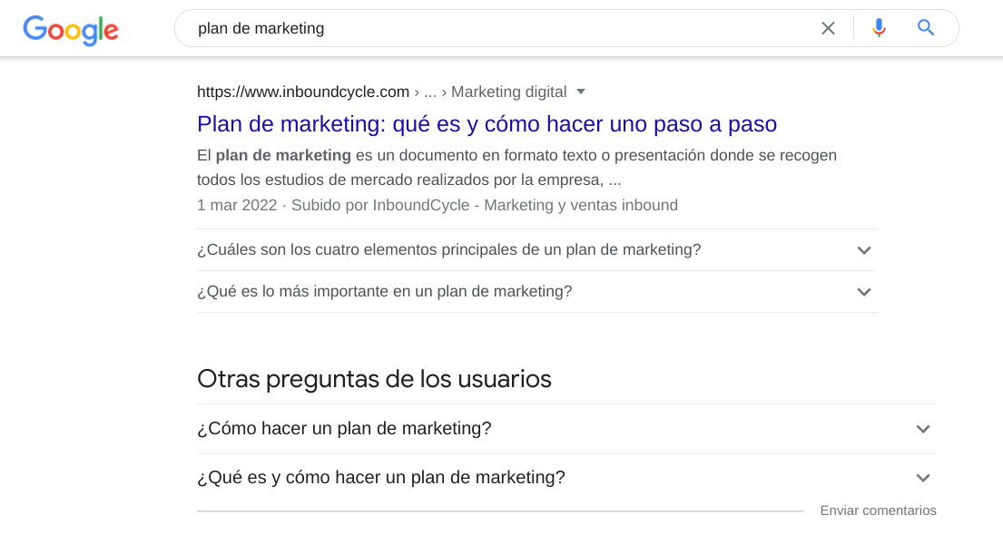 ejemplo posicionamiento web o seo