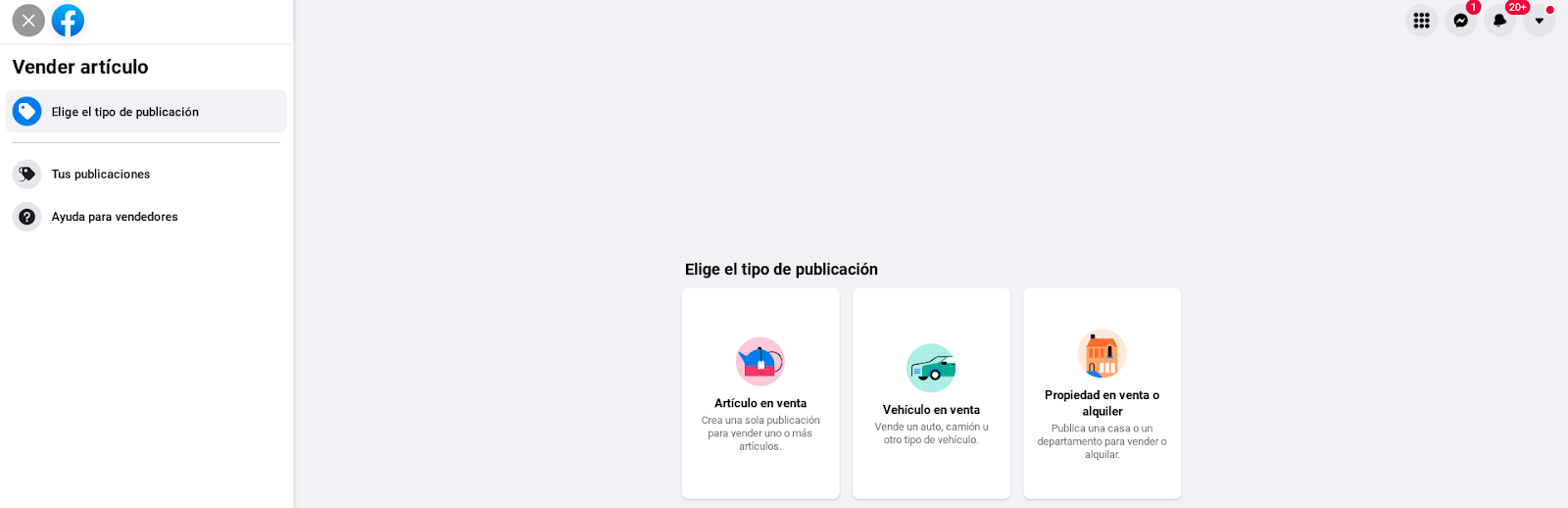 elegir tipo publicacion fb marketplace