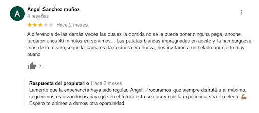 encuesta satisfaccion ejemplo comentario google