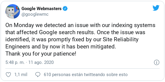 error algoritmo google agosto 2020