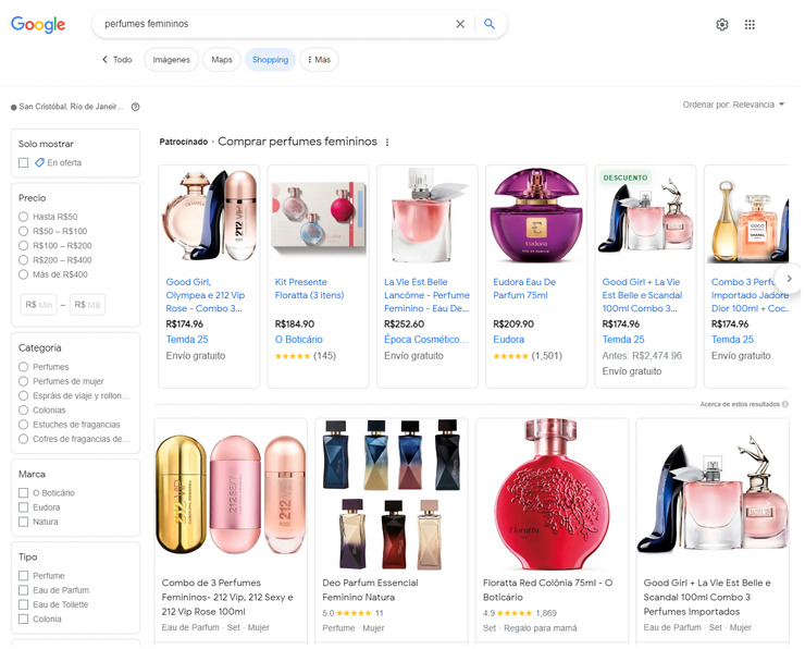 Esta é uma imagem que mostra a página de shopping do Google.