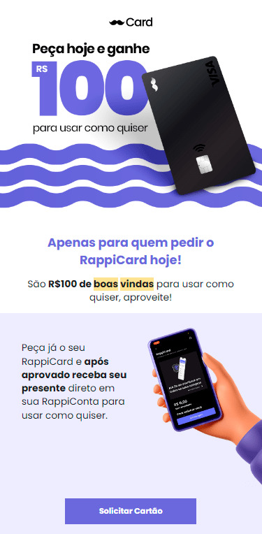 Esta é uma captura de tela que mostra um exemplo de e-mail de boas-vindas do Rappi