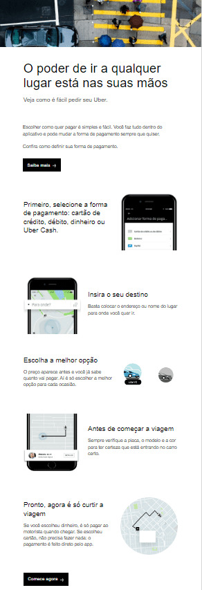 Esta é uma captura de tela que mostra um exemplo de e-mail de boas-vindas da Uber