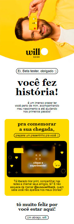 Esta é uma captura de tela que mostra um exemplo de e-mail de boas-vindas do Willbank