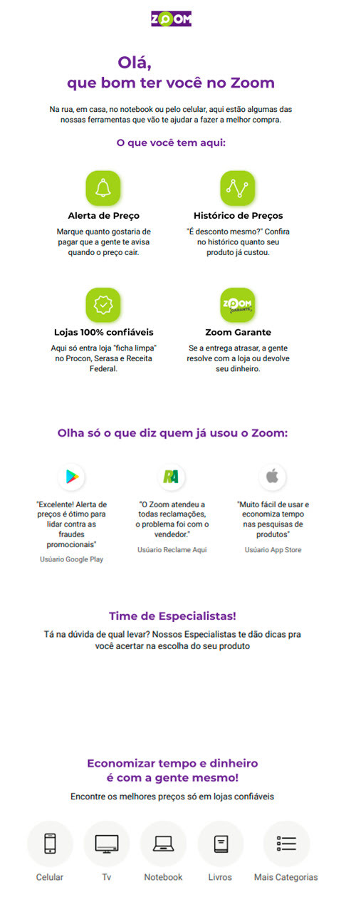 Esta é uma captura de tela que mostra um exemplo de e-mail de boas-vindas do Zoom