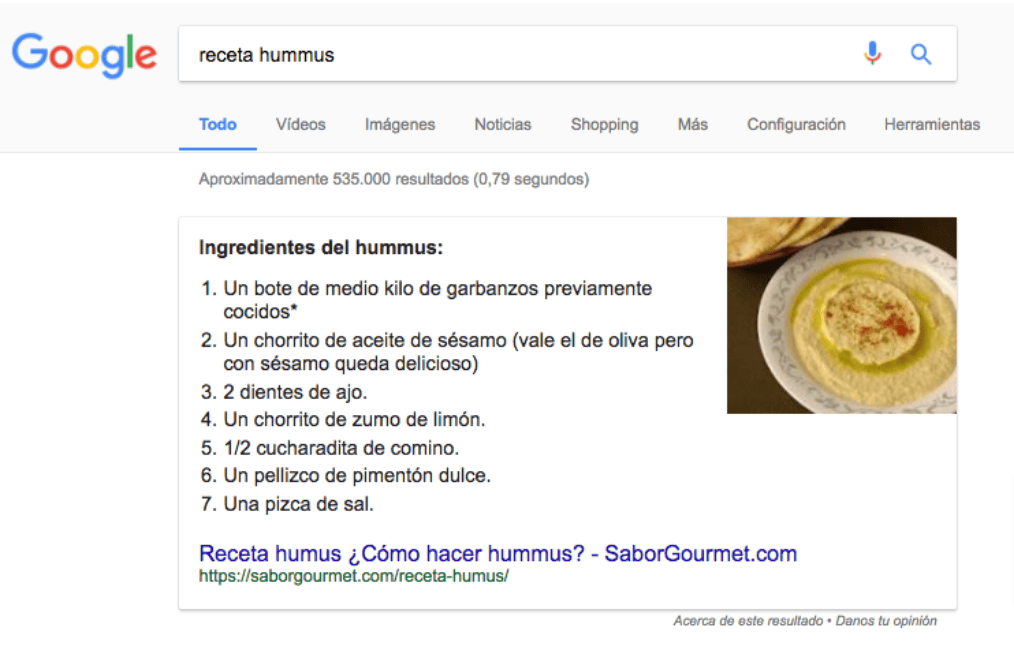 featured snippets ejemplo