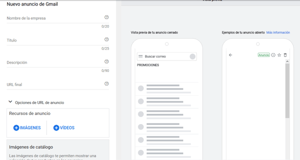gmail ads edición anuncio Gmail