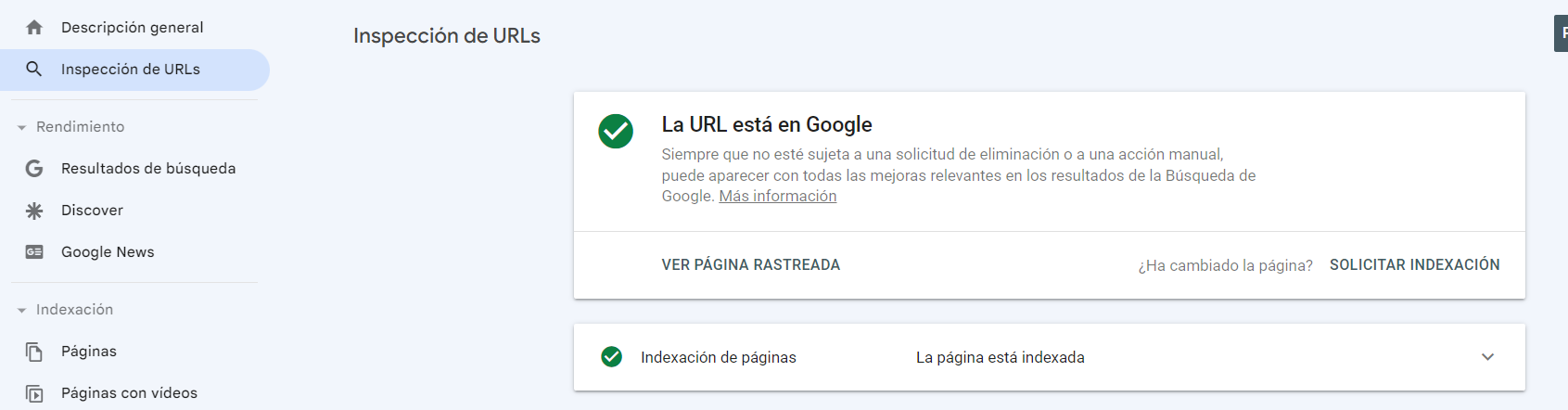 google search console inspecion de url