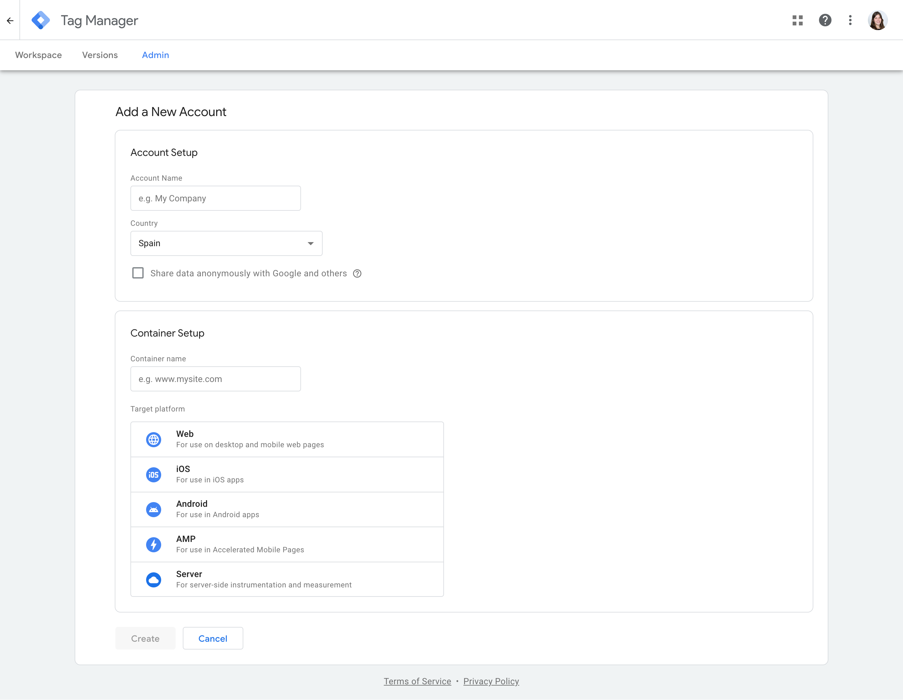 google tag manager que es como crear cuenta paso 1