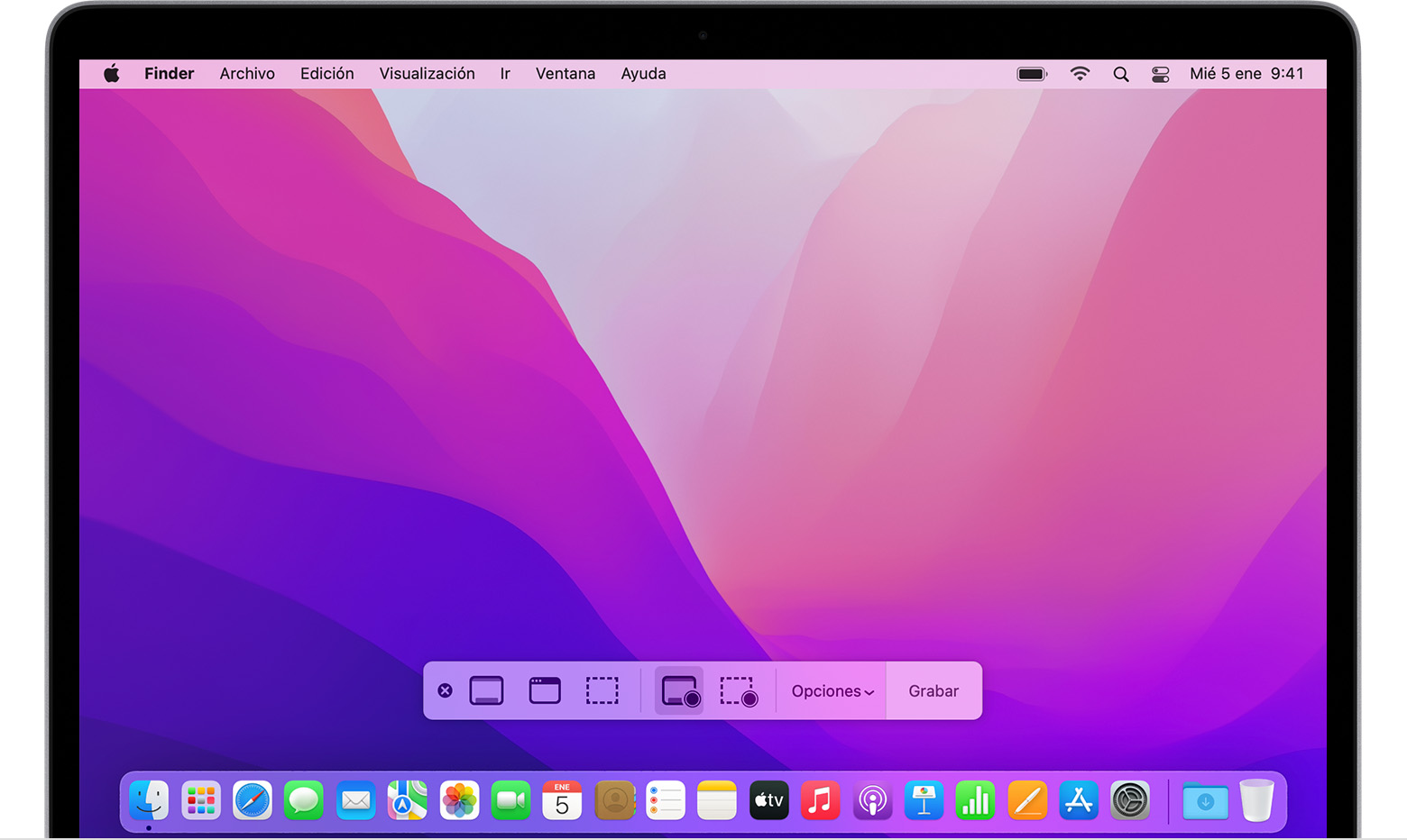 Esta é uma captura de tela que mostra a tela de um Mac mostrando como realizar uma gravação de tela.