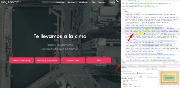 hubspot tracking code inspeccionar