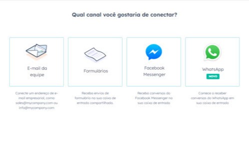 Esta é uma captura de tela que mostra as opções de chats que podem ser conectados ao Hubspot