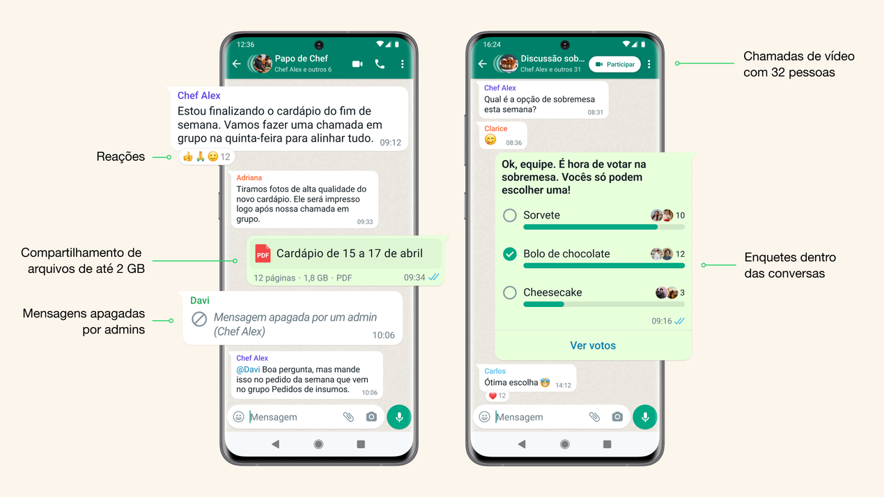 Esta imagem mostra como utilizar grupos no WhatsApp.