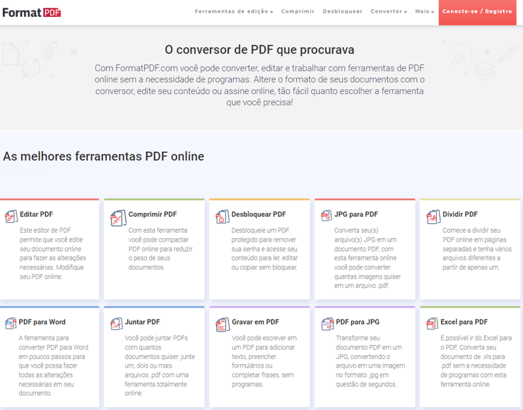 Este é uma captura de tala que mostra a página de opções de edição para PDF