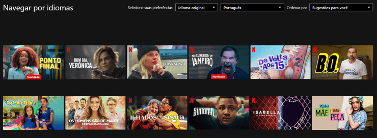 "Esta é uma captura de tela que mostra filmes brasileiros na Netflix, um exemplo de serviço personalizado para a região.