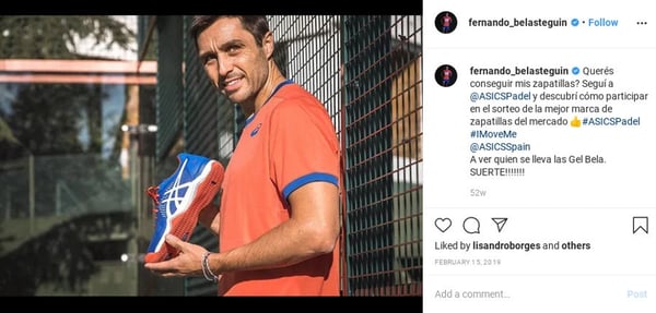 Esta é uma captura de tela de uma imagem do Instagram do padelista Fernando Belasteguín