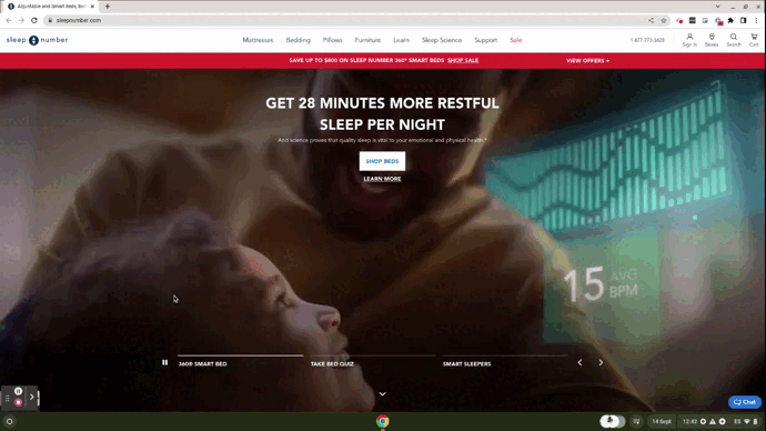 Esta é uma captura de tela mostrando o marketing visual do Sleep Number