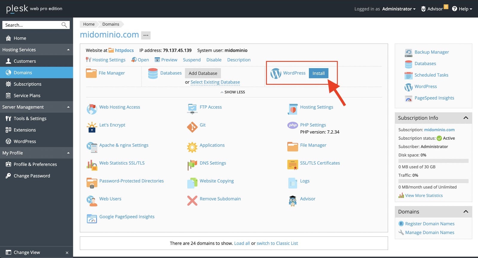 plesk-home-wp-install