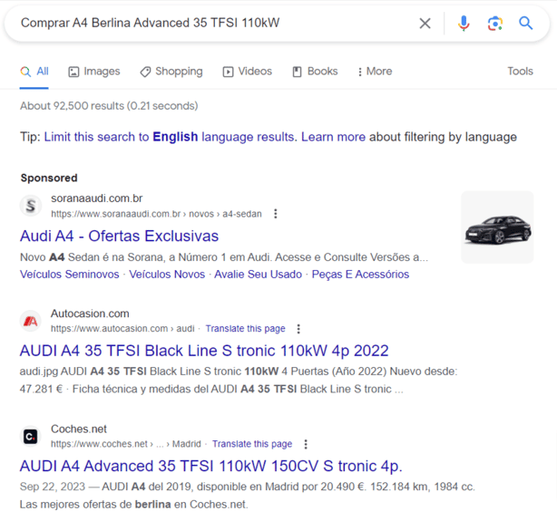 redaccion seo ejemplo coche audi