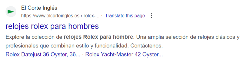 redaccion seo ejemplo corte ingles rolex