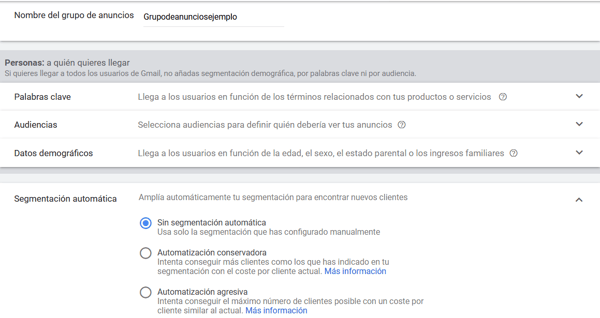 segmentación y audiencia Gmail Ads