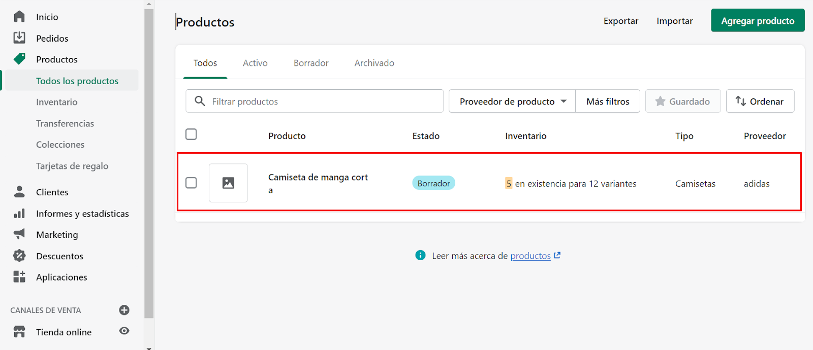 shopify crear tienda online activar producto