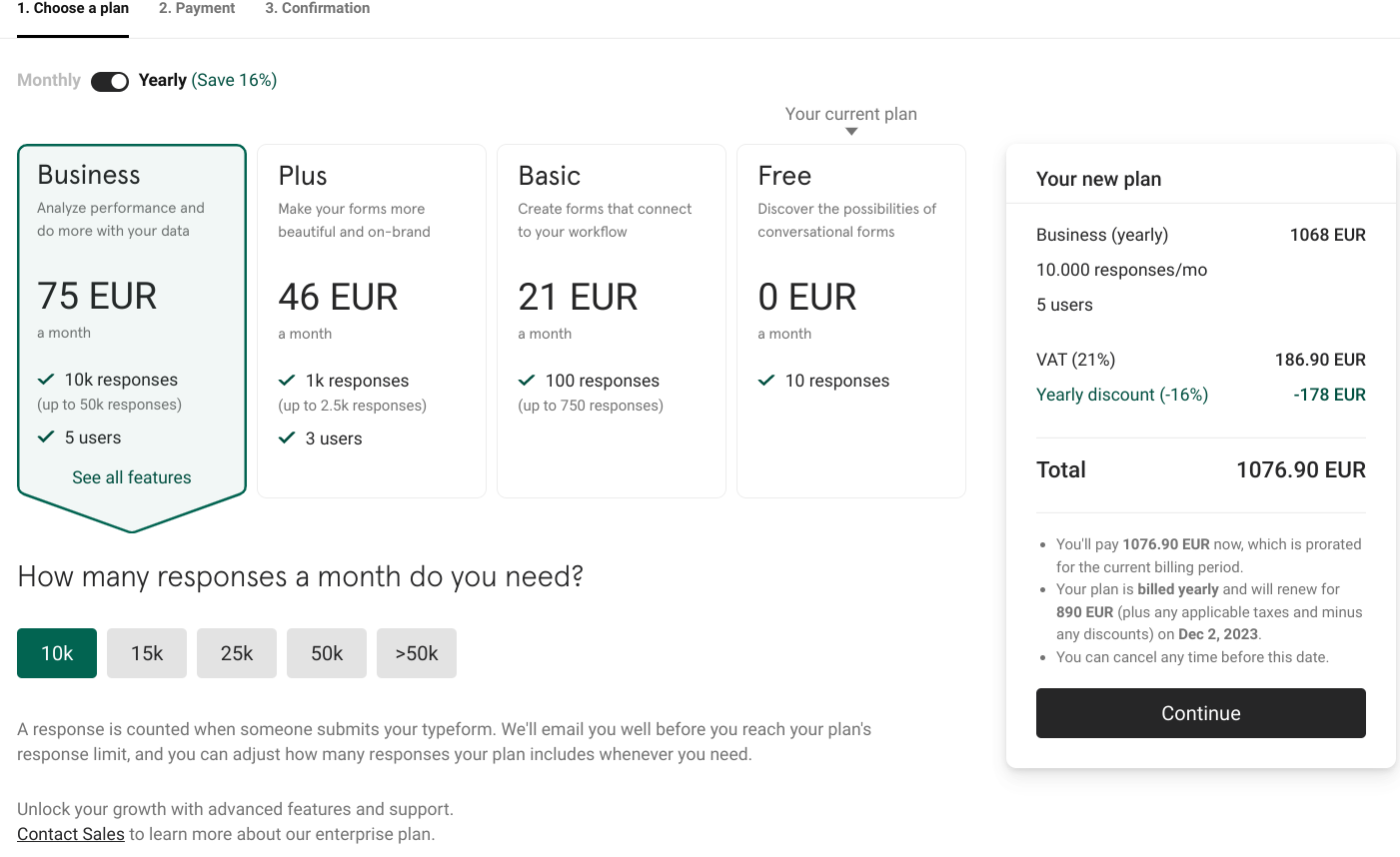 tarifas precios typeform
