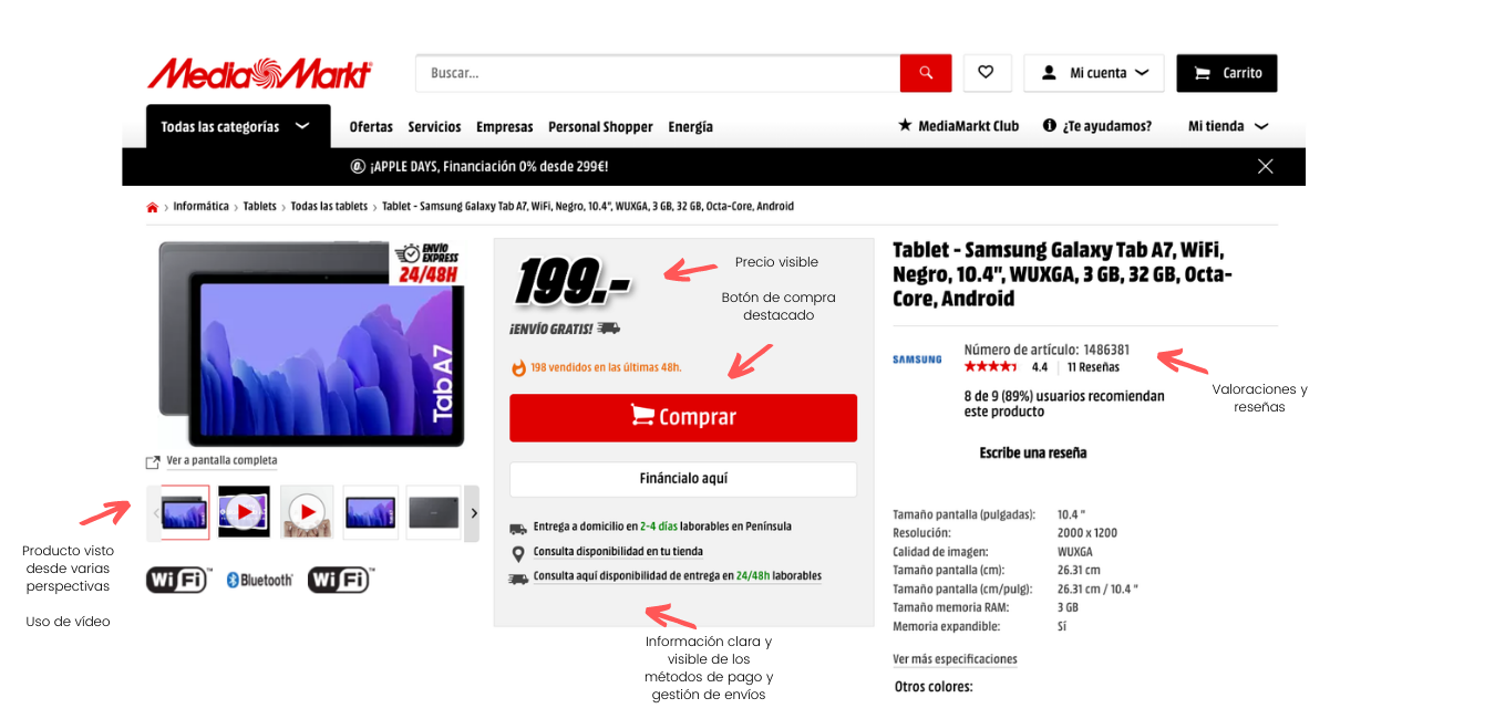 tasa de conversion ecommerce ejemplo mediamarkt