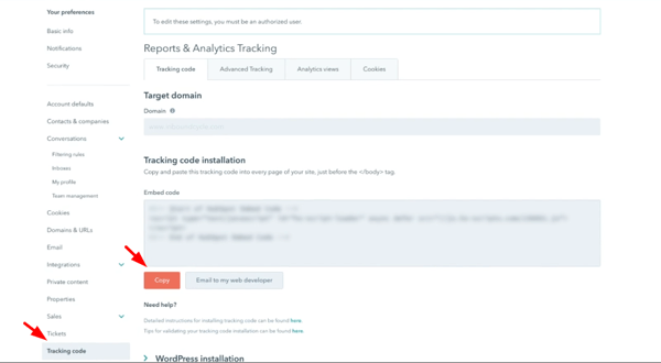 tracking code hubspot