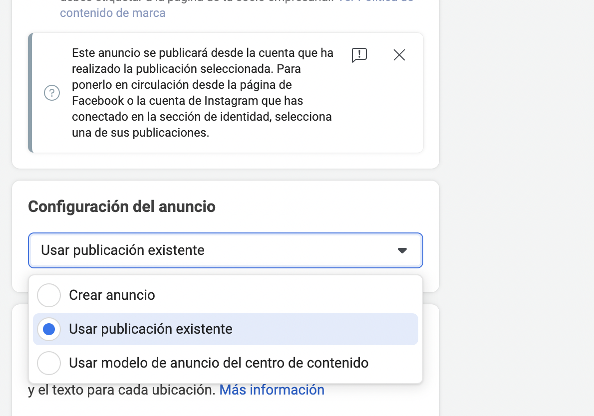 usar anuncio existente administrador de anuncios de facebook