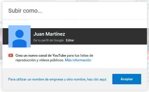 seleccion de perfil en youtube
